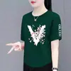 Excedente de comércio exterior transfronteiriço de roupas femininas de marca com etiquetas removidas, roupas femininas plus size para meia-idade e idosos, camisetas femininas irregulares de manga curta com corte solto