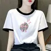 Camiseta de Manga Corta con Bloques de Color para Mujer de Comercio Exterior Transfronterizo, Nueva Camiseta Básica Estampada Estilo Chino, Top de Estilo Nacional de Verano