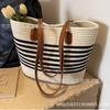 Bolsa de Algodão Tecida Grande Capacidade Bolsa de Ombro Litoral Vazada Bolsa de Mão Bolsa Feminina Transversal Tote Bag Corda de Algodão Palha Tecida