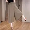 Calça-saia casual de verão, fina, de corte solto, cintura alta, barra com fenda e estilo relaxado, projetada para afinar coxas e quadris, e com calças de perna larga, cropped para mulheres