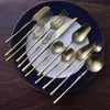 Cuchara para sopa de cintura delgada dorada mate, juego de cuchara de té, cuchillo y tenedor para bistec de acero inoxidable 304, vajilla occidental para el hogar