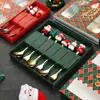 Juego de Cubiertos de Acero Inoxidable Cuchara y Tenedor Navideños Transfronterizos Papá Noel Árbol Cuchara de Postre Dibujos Animados Creativo Set de Regalo Navideño