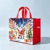 Novas Sacolas de Presente de Natal com Estampa Dourada de Comércio Exterior em Estoque, Sacolas Tote de Tecido Não Tecido com Estampa Colorida de Personagens do Papai Noel