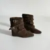 Botines de Tobillo de Tacón Bajo Puntiagudos Estilo Coreano para Mujer Otoño/Invierno 2026 Hebilla de Cuero Decoración de Remaches Botas Versátiles Botas Marrones de Moda