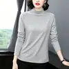 Camiseta base de algodón puro súper popular para reducir la edad 2026 para mujer, camiseta de manga larga con cuello semi-alto nuevo para mujer primavera y otoño 2026