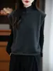 Suéter de Lana Pura Engrosado de Siete Agujas Chaleco sin Mangas para Mujer Chaleco de Punto de Cuello Alto Medio Nuevo Suéter de Capa Otoño e Invierno
