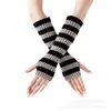 Nuevos Guantes de Lana de Rayas Largas Otoño e Invierno Nuevos de Longitud Media Exhibiendo el Dedo para Mujer Calentadores de Brazo de Moda Tejidos