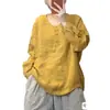 2026 Primavera Novo Camisola de Linho Lavado com Areia Gola Redonda Artística Manga Longa Camiseta Feminina Solta Emagrecedora Redutora de Idade 9706