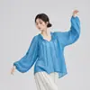Ropa de práctica de danza moderna para mujer, top holgado y transpirable de Tencel con mangas de farol, ropa de baile clásica reversible con cordón