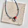Collar de Cadena para Clavícula de Verano con Colgante de Vaca Feliz Dopamina, Diseño de Nicho, Rojo y Azul con Perlas, Accesorios