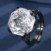 2025 Nuevo Joyería Huabi Base de Cobre Chapado en Oro Simulación Corte Rosa Redondo Oro Negro Anillo Vintage Joyería 16mm