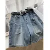 Shorts de Mezclilla Rasgados con Forma de Pera para Mujer, Verano Delgados Tallas Grandes Cintura Alta Cubre Cadera Línea A Pierna Ancha Largo hasta la Rodilla