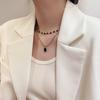 Nuevo Collar de Lujo Ligero con Gema de Cristal Negro Apilado de Doble Capa Moda Simple de Alta Gama Nicho Dulce Cool