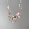 Collar Geométrico Multicapa de Piedra Triturada Flor de Cerezo Transfronterizo Europeo y Americano Diseño Bohemio Exagerado Cadena Versátil para Clavícula para Mujeres