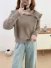 Suéter de punto liso estilo francés con solapa y manga larga para mujer, nuevo top de punto suave de terciopelo de imitación de visón, otoño e invierno 2026