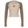 Camiseta de rayas bordada con estrella americana 2023 otoño nueva chica guapa europea y americana delgada adelgazante cuello redondo manga larga top