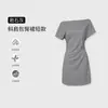 Vestido curto azul marinho ombro a ombro para mulheres, estilo francês de verão, acinturado, modelador, de manga curta, um ombro só, elegante, mini vestido justo