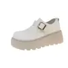 Sapato Birkenstock Feminino 2026 Novo Primavera/Outono Versátil Pequeno Aumenta Altura Loafer Moda Comute Retrô com Solado Grosso Estampa de Grou Branco
