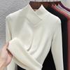 Camiseta Térmica Base de Polar con Cuello Superpuesto para Mujer, Nuevo Estilo Otoño e Invierno 2026, Cuello Semialto, Manga Larga, Forro Polar, Cálido Top de Seda y Lana
