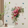 Adesivos de Parede Flor Rosa Borboleta Transfronteiriços para Sala de Estar Parede de Entrada Decoração de Casa Mural PVC Autoadesivo Removível PVC