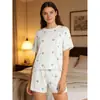 Suministro transfronterizo Ropa de casa europea y americana Estampado floral Casual de manga corta Pantalones cortos Adecuados para uso en casa y al aire libre Con bordes de volantes