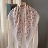 Elegante Bufanda Cuadrada Intelectual Estilo Femenino para Mujer, Bufanda de Flor de Rosa de Seda de Nube, Pañuelo para el Cuello, Chal para Ropa de Exterior de Primavera y Verano con Hilo Plateado