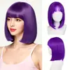 Fantasia Cosplay de Halloween Peruca de Seda Sintética de Alta Temperatura Franja Cor Sólida Bob Peruca Completa com Óculos e Rede para Cabelo