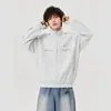 Sudadera abierta estilo americano de calle con tres rayas, cuello alto, unisex, chaqueta con cremallera retro de otoño de corte holgado, moderna para pareja