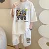 Traje deportivo para hombre de verano a la moda estilo Hong Kong, camiseta de manga corta holgada de talla grande, shorts waffle casual, conjunto de dos piezas