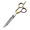 Tijeras de Peluquería Mango Dorado Cabeza de Oveja de 6.0 pulgadas, Tijeras para Cortar el Cabello, Tijeras Planas, Tijeras para Flequillo, Tijeras Deslizantes, Tijeras para Entresacar