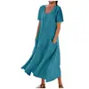 Vestido Feminino Transfronteiriço Europeu e Americano Amazon Cor Sólida Gola Redonda Manga Curta Bainha Longa Solta