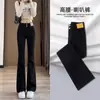 Calças boca de sino pretas femininas primavera e outono 2025 nova explosão cintura alta micro flare calças jeans outono e inverno