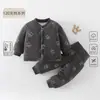Pijama Infantil 120g Acolchado Otoño e Invierno Bebé Cintura Alta Conjunto Dividido Clase A Algodón Puro Ropa de Casa para Bebé Ropa Infantil Anyang