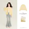 Cardigan de malha com gola redonda, bordado floral tridimensional, cor amarelo creme, novo estilo outono 2026, para meninas Amybaby
