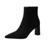Botas de Cano Curto Elegantes de Camurça com Salto Alto para Mulheres, Outono 2026, Tamanhos 40-46, Tamanho Grande Bico Fino Camurça Zíper Lateral Botas Baixas