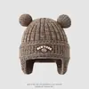 Chapéu infantil fofo de urso com orelhas para outono e inverno, chapéu com proteção para as orelhas, chapéu quente de puxar para meninos e meninas, chapéu para atividades ao ar livre