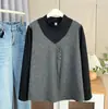 Camisa Base de Invierno Nueva para Mujer Tallas Grandes 100kg Elegante de Cuello Semi-Alto Falsa de Dos Piezas 9209