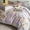Conjunto de Quatro Peças de Algodão Tencel Lyocell de Alta Qualidade Estilo Europeu com Capa de Edredom com Estampa Digital, Lençol e Conjunto de Cama