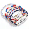 Conjunto de Pulseiras de Dia da Independência Transfronteiriças Europeias e Americanas com Contas de Acrílico, Pingentes Personalizados, Estrelas, Corações e Bandeiras