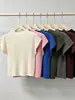 Suéter Simple de Manga Corta para Mujer con Cuello Medio-Alto para Principios de Otoño Estilo Básico Simple Color Sólido Versátil Simple Top Tipo Camiseta Miyake Adelgazante
