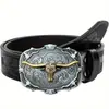Cinturón Vintage para Hombre Desgastado, Estilo Vaquero del Oeste Americano, Accesorio Personalizado, Hebilla de Placa, Cinturón de Cuero Repujado, Moderno