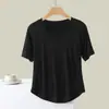 Camisa base lisa estilo coreano em modal, camiseta de manga curta com gola redonda para mulheres, nova peça externa de verão solta que afina a silhueta