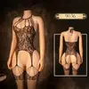 Lencería Sexy con Entrepierna Abierta, Ropa de Dormir Navideña de Malla, Medias, Falda, Coqueteo Sexy para Pareja, Uniforme Transparente, Conjunto de Tentación