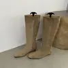 Primer Encuentro Jifa Estilo Casual Francés Ante Interior Aumentador de Altura Botas Largas Mujer Otoño Invierno Nuevas Elegantes Versátiles Temperamento Adelgazantes Botas Largas