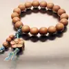 Cuentas de Sándalo de Barril de Corte Recto Grabadas con Colgante de Flor de Ciruelo, Accesorio Minimalista Unisex Estilo Zen Chino, Cadena de Cuentas de Oración para Llevar en la Mano