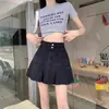Saia Jeans Plissada de Cintura Alta para Meninas e Mulheres Plus Size, Design Slimming que Cobre a Barriga, Saia Curta de Corte A-line para Quadris