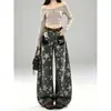 Jeans estilo Hong Kong retrô, nova coleção de outono, estampado com estrelas, modelagem solta, afina a silhueta, cintura alta, calça pantalona longa