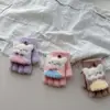 Guantes de Gato Hembra de Dibujos Animados con Dedos Medios abatibles para Edades 2-7, Resistentes al Frío Invernal y Cálidos, Engrosados para Guardería, Lindos para Uso al Aire Libre