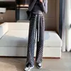 Calça Xadrez de Pierna Larga Forrada com Lã Tamanho Grande 200 Jin Feminina Outono/Inverno Nova Cintura Alta Fluida Casual Reta até o Chão