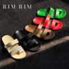 Qualidade High-End Dongguan Couro Genuíno Original Sapatos Femininos Estilo Normcore Sandálias Slip-On Solado Macio Casual Férias Sapatos de Praia